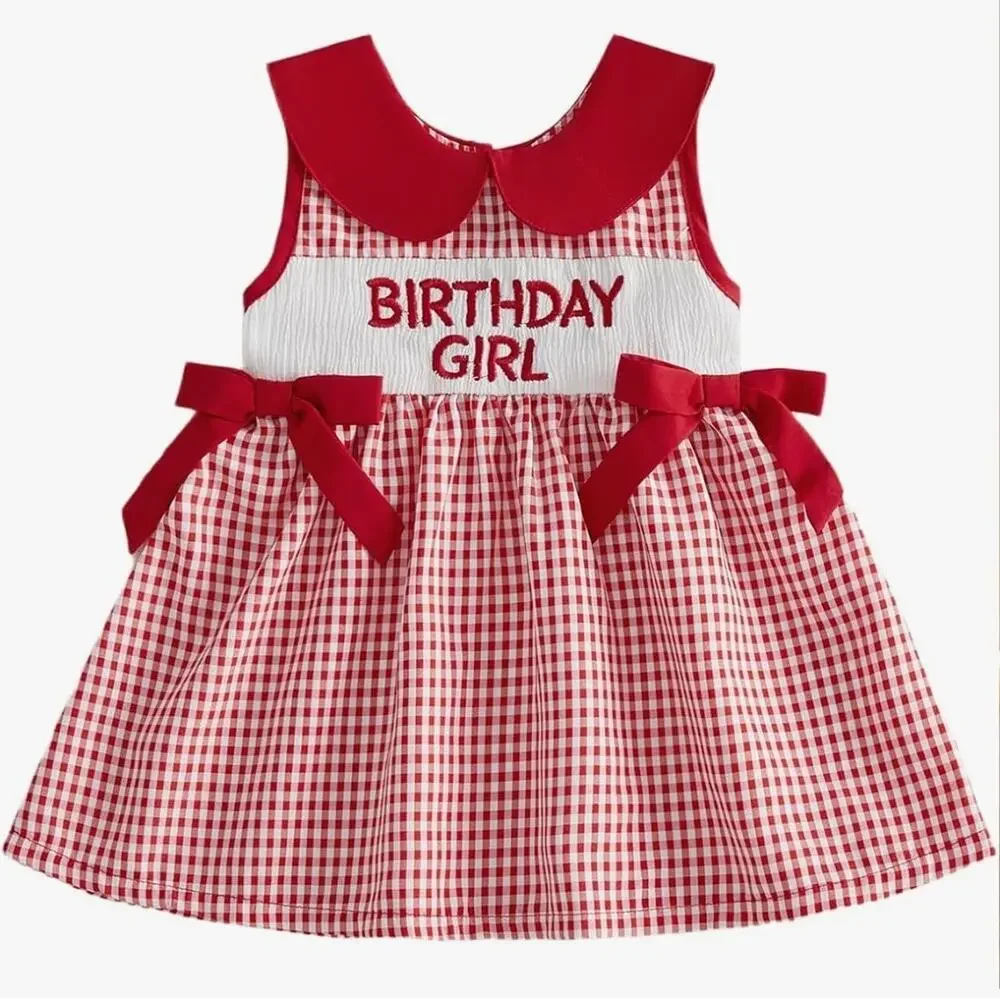 Birthday Girl Outfit Toddler Little Girls Sleeveless Smocked Smash Cake 3-4 Year